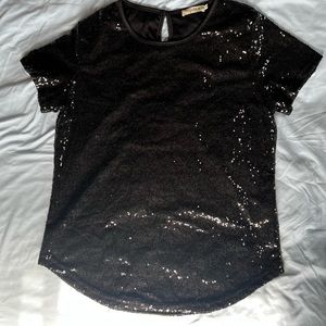 Spadehill Womens Full Sequin Sparkle Tops Glitter Short Sleeve Party Shirt